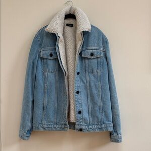 Theory Denim Jacket with White Sherpa Collar